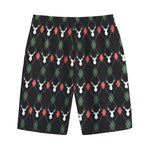 Christmas Deer Argyle Pattern Print Cotton Shorts