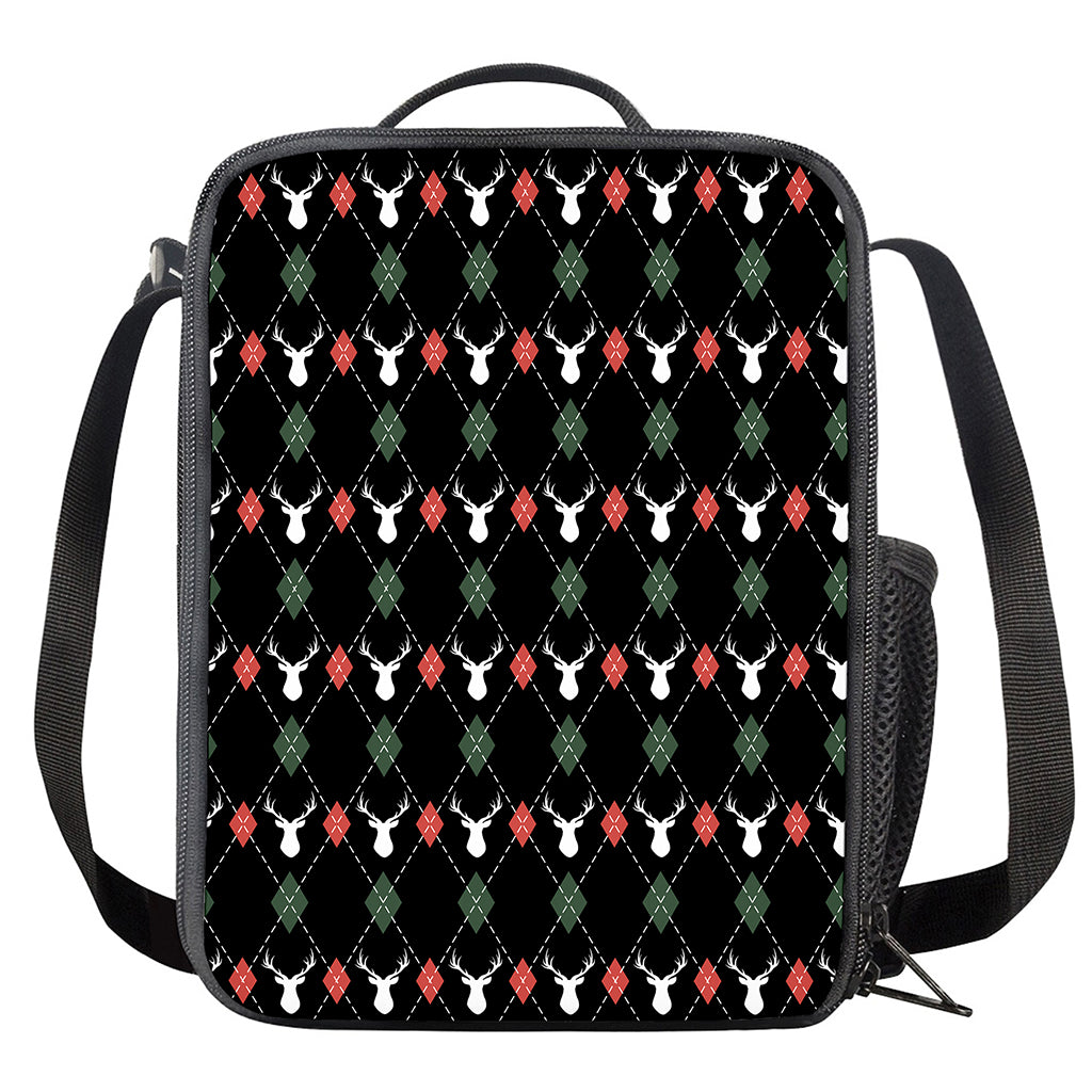 Christmas Deer Argyle Pattern Print Crossbody Lunch Bag