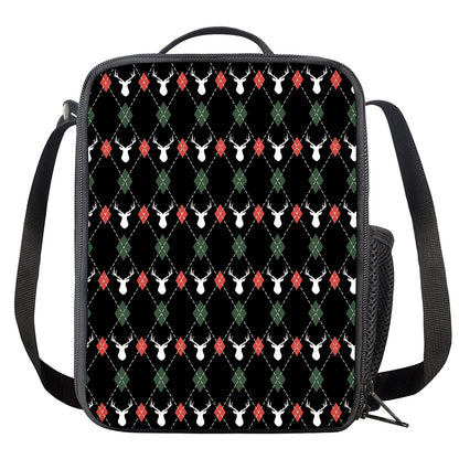 Christmas Deer Argyle Pattern Print Crossbody Lunch Bag