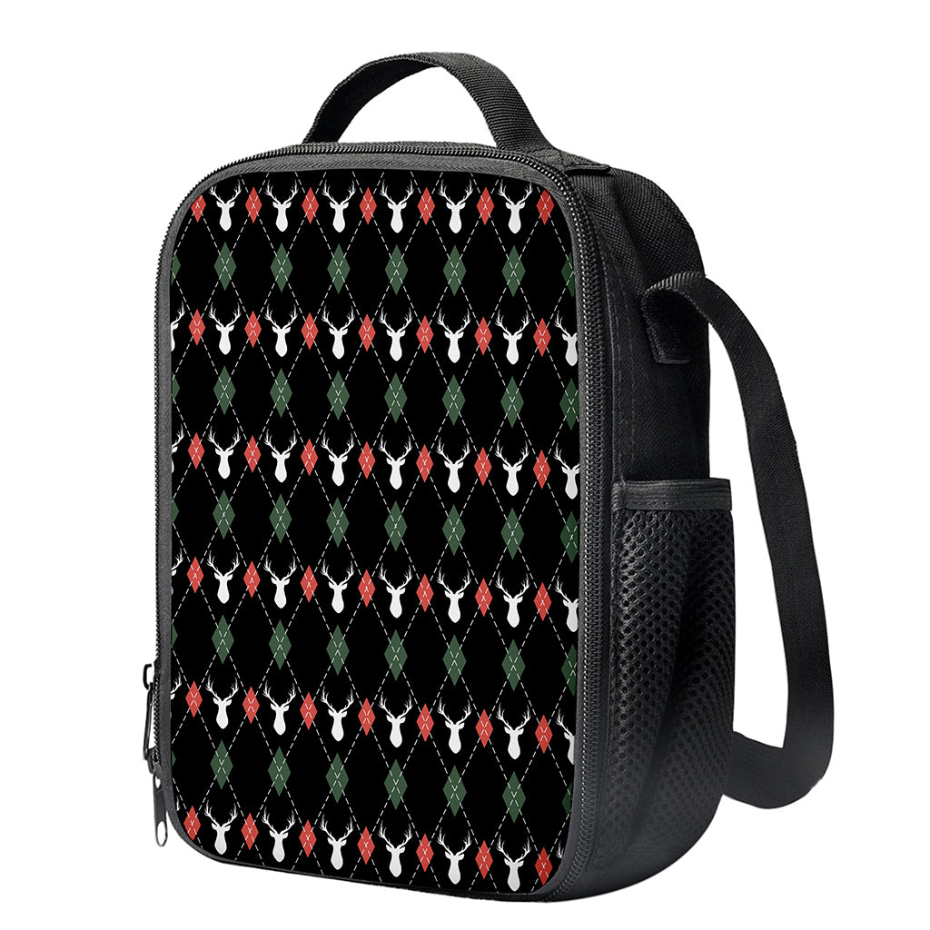 Christmas Deer Argyle Pattern Print Crossbody Lunch Bag