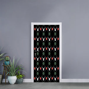 Christmas Deer Argyle Pattern Print Door Sticker