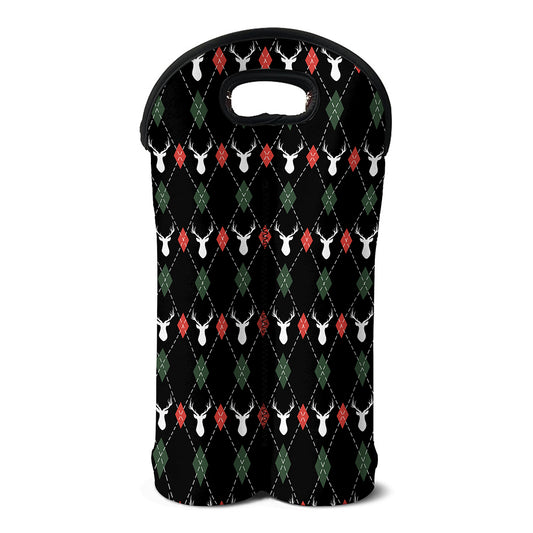 Christmas Deer Argyle Pattern Print Double Neoprene Wine Tote