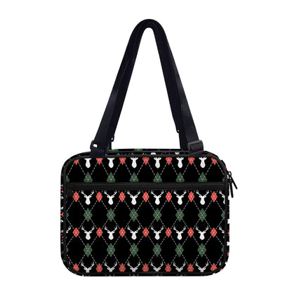Christmas Deer Argyle Pattern Print Double Strap Bible Bag