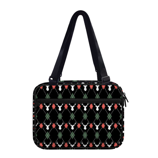 Christmas Deer Argyle Pattern Print Double Strap Bible Bag