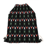Christmas Deer Argyle Pattern Print Drawstring Bag