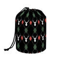 Christmas Deer Argyle Pattern Print Drawstring Makeup Bag
