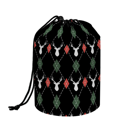Christmas Deer Argyle Pattern Print Drawstring Makeup Bag