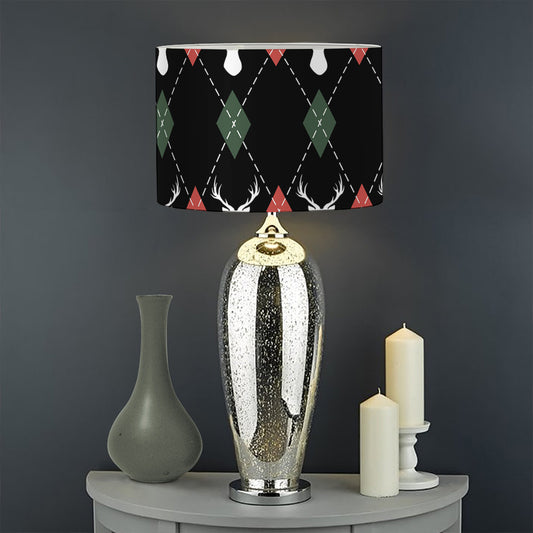 Christmas Deer Argyle Pattern Print Drum Lamp Shade