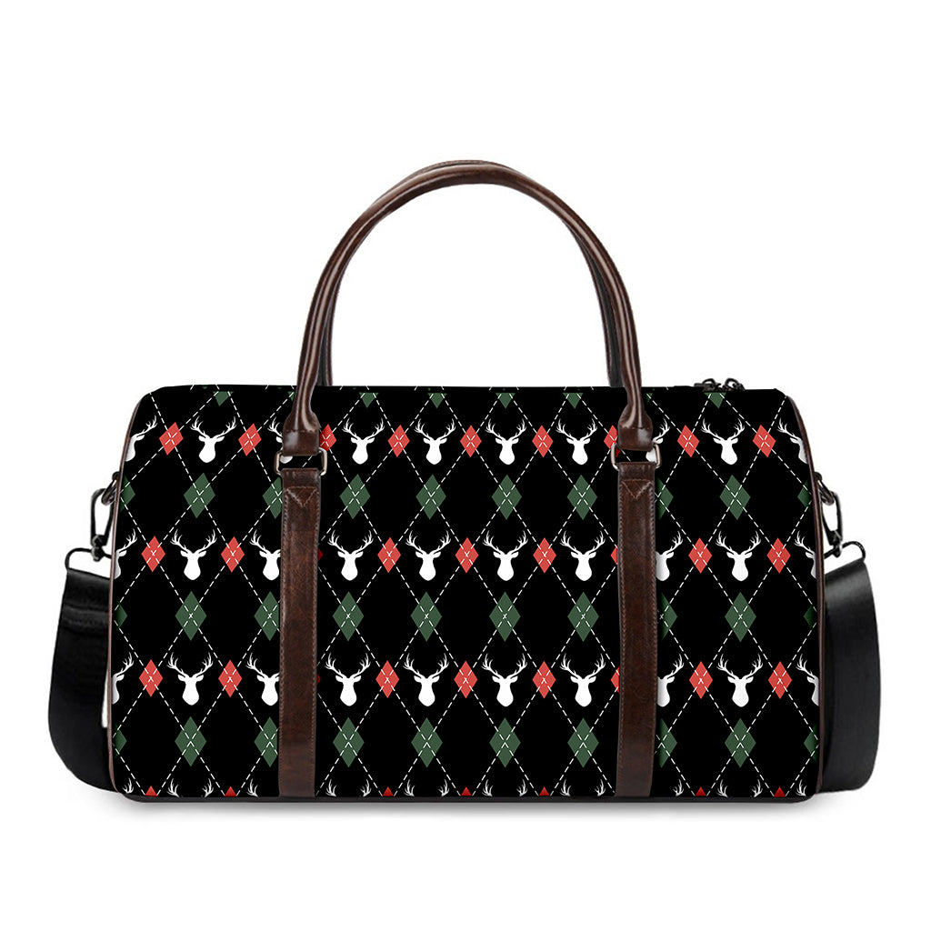 Christmas Deer Argyle Pattern Print Duffle Bag