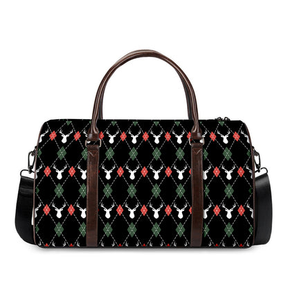 Christmas Deer Argyle Pattern Print Duffle Bag
