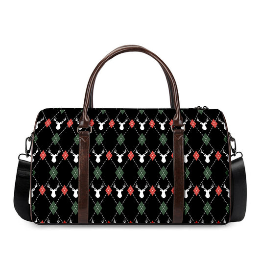 Christmas Deer Argyle Pattern Print Duffle Bag