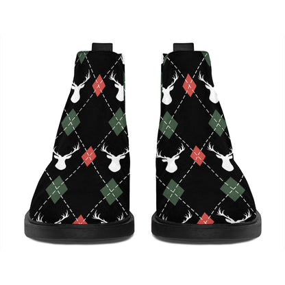 Christmas Deer Argyle Pattern Print Flat Ankle Boots