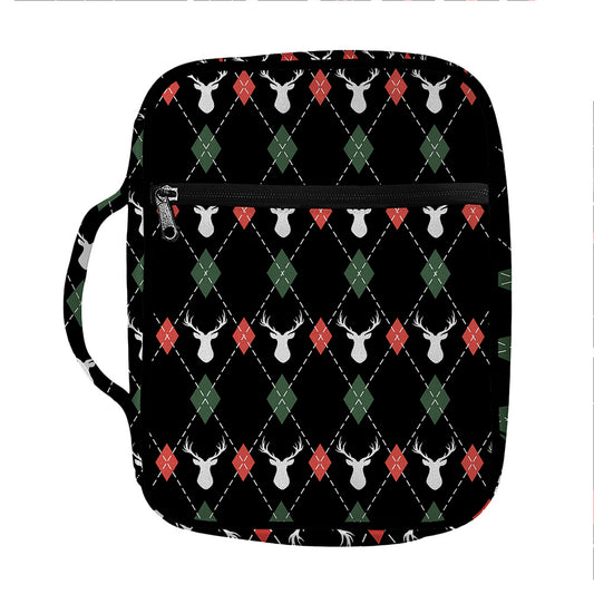 Christmas Deer Argyle Pattern Print Front Pocket Bible Bag