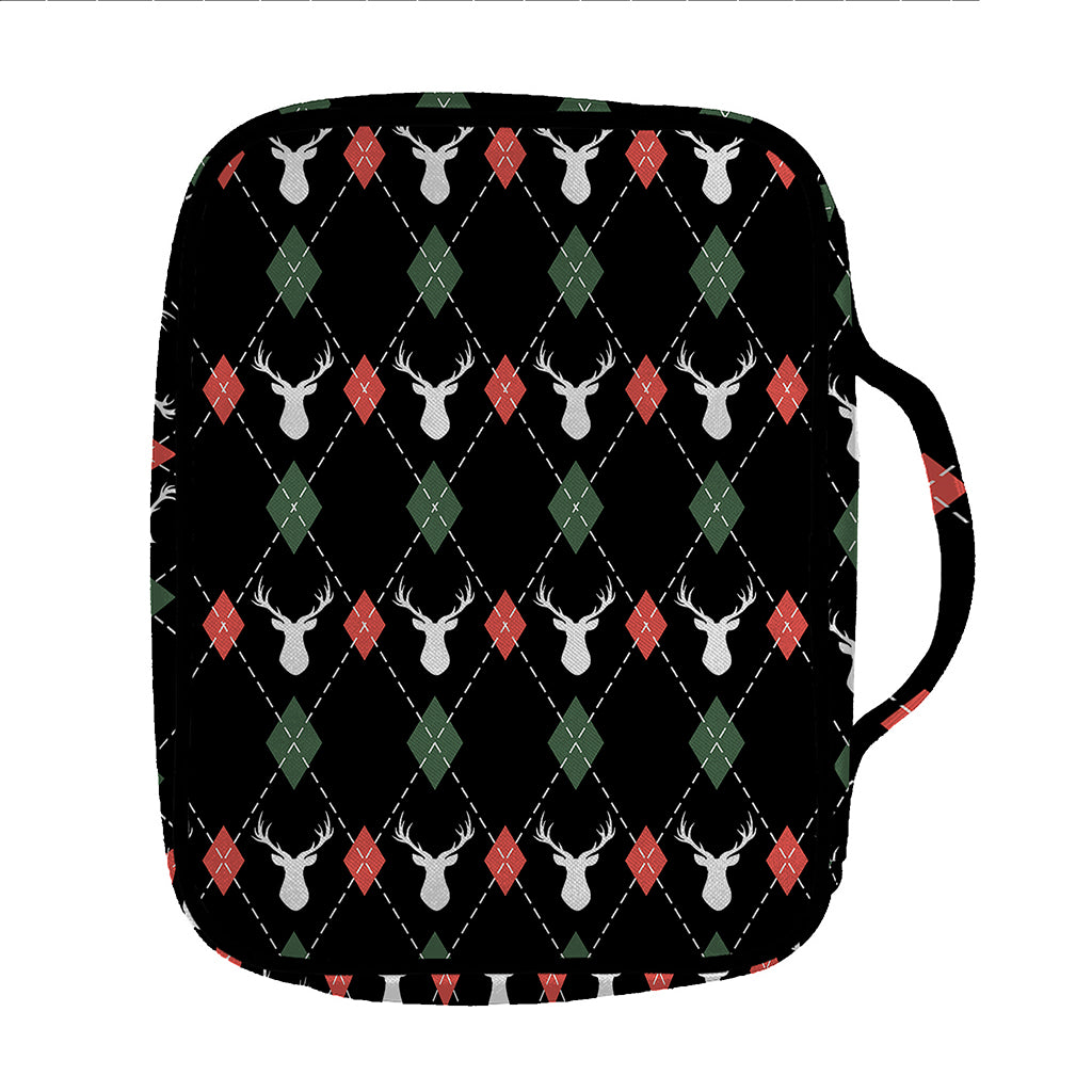 Christmas Deer Argyle Pattern Print Front Pocket Bible Bag