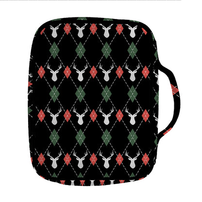 Christmas Deer Argyle Pattern Print Front Pocket Bible Bag