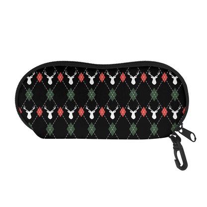 Christmas Deer Argyle Pattern Print Glasses Case