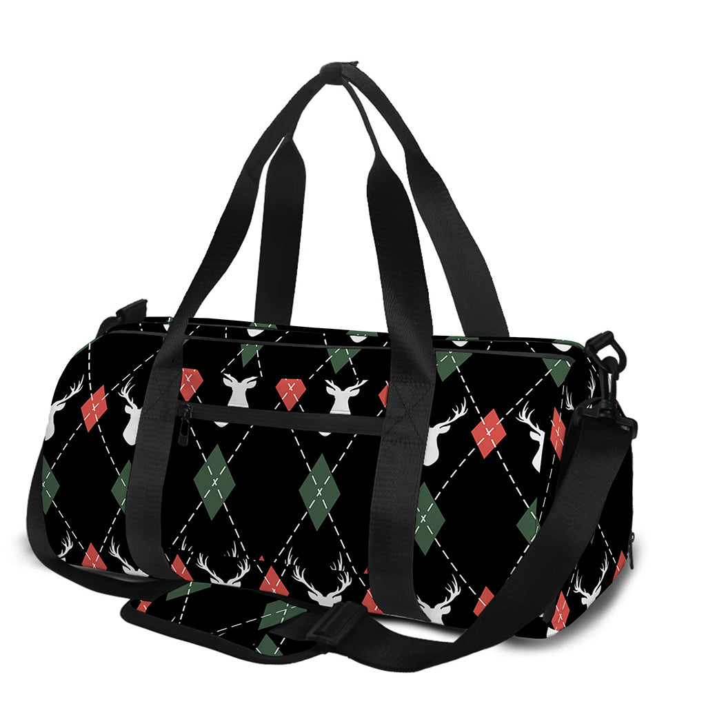 Christmas Deer Argyle Pattern Print Gym Bag