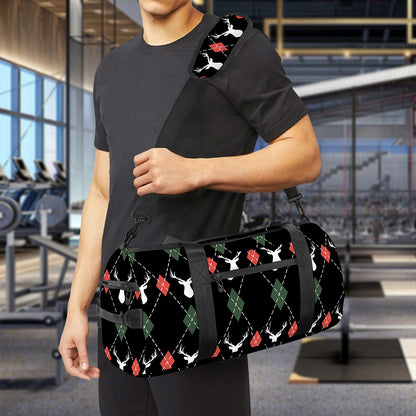 Christmas Deer Argyle Pattern Print Gym Bag