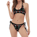 Christmas Deer Argyle Pattern Print Halter Scoop Tie Side Bikini