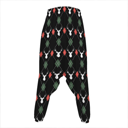 Christmas Deer Argyle Pattern Print Hammer Pants