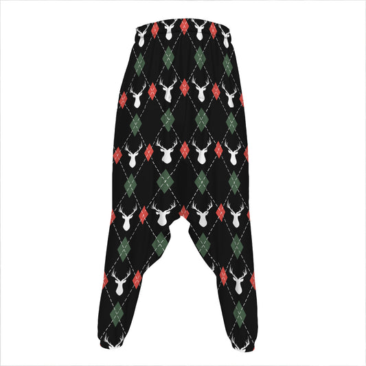 Christmas Deer Argyle Pattern Print Hammer Pants