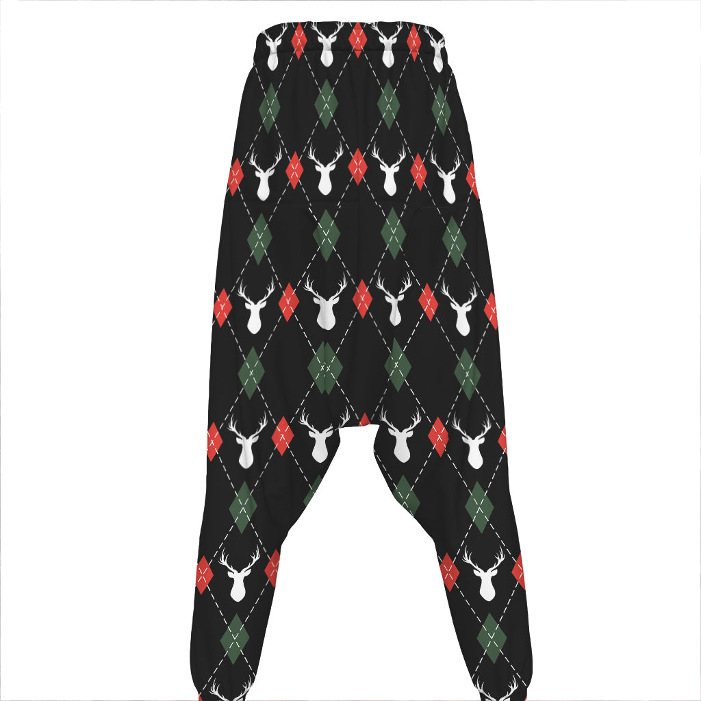 Christmas Deer Argyle Pattern Print Hammer Pants