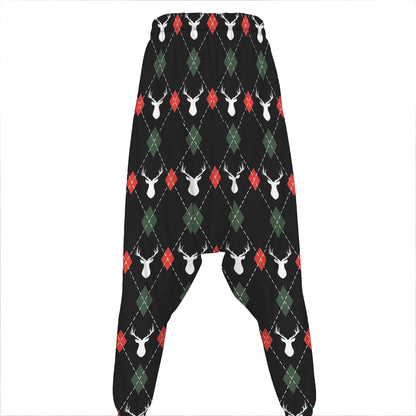 Christmas Deer Argyle Pattern Print Hammer Pants