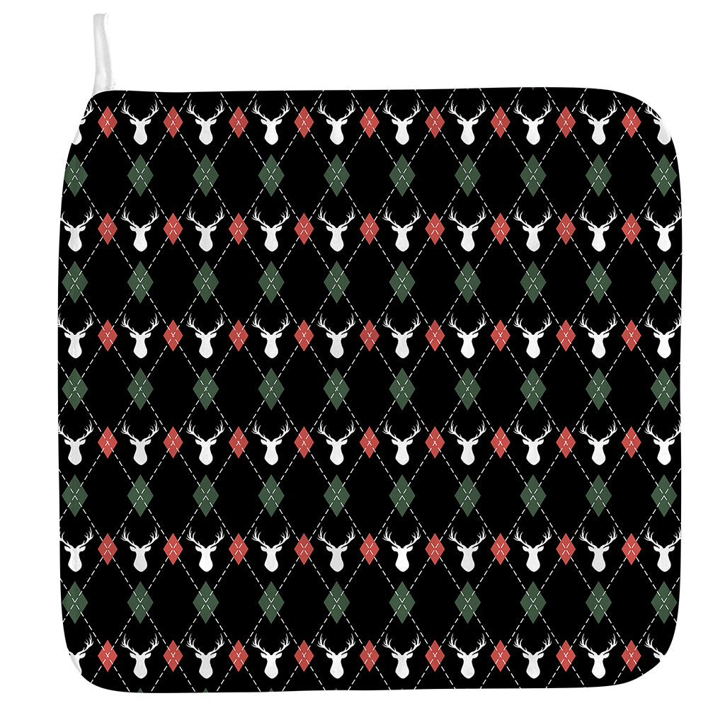 Christmas Deer Argyle Pattern Print Hand Towel