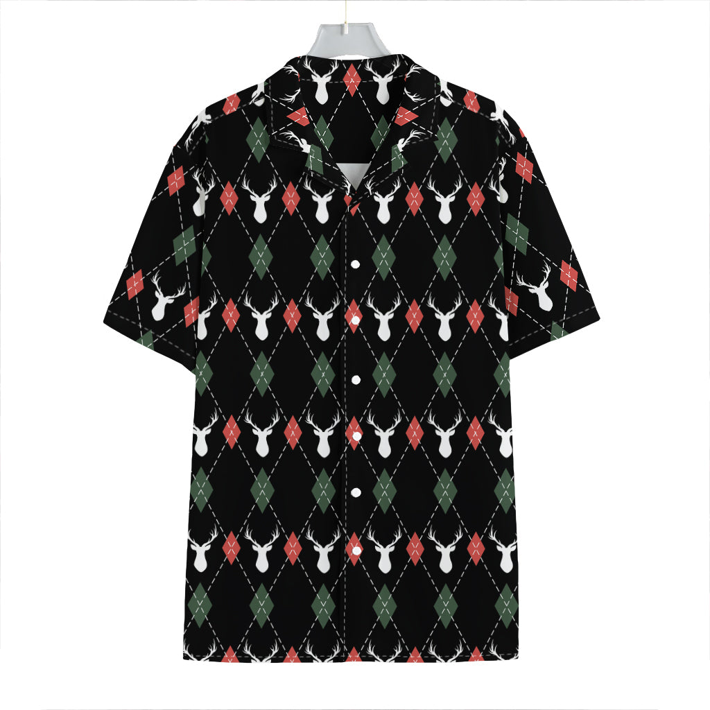 Christmas Deer Argyle Pattern Print Hawaiian Shirt