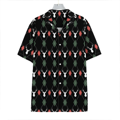 Christmas Deer Argyle Pattern Print Hawaiian Shirt