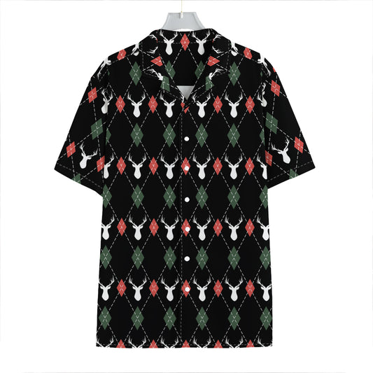 Christmas Deer Argyle Pattern Print Hawaiian Shirt