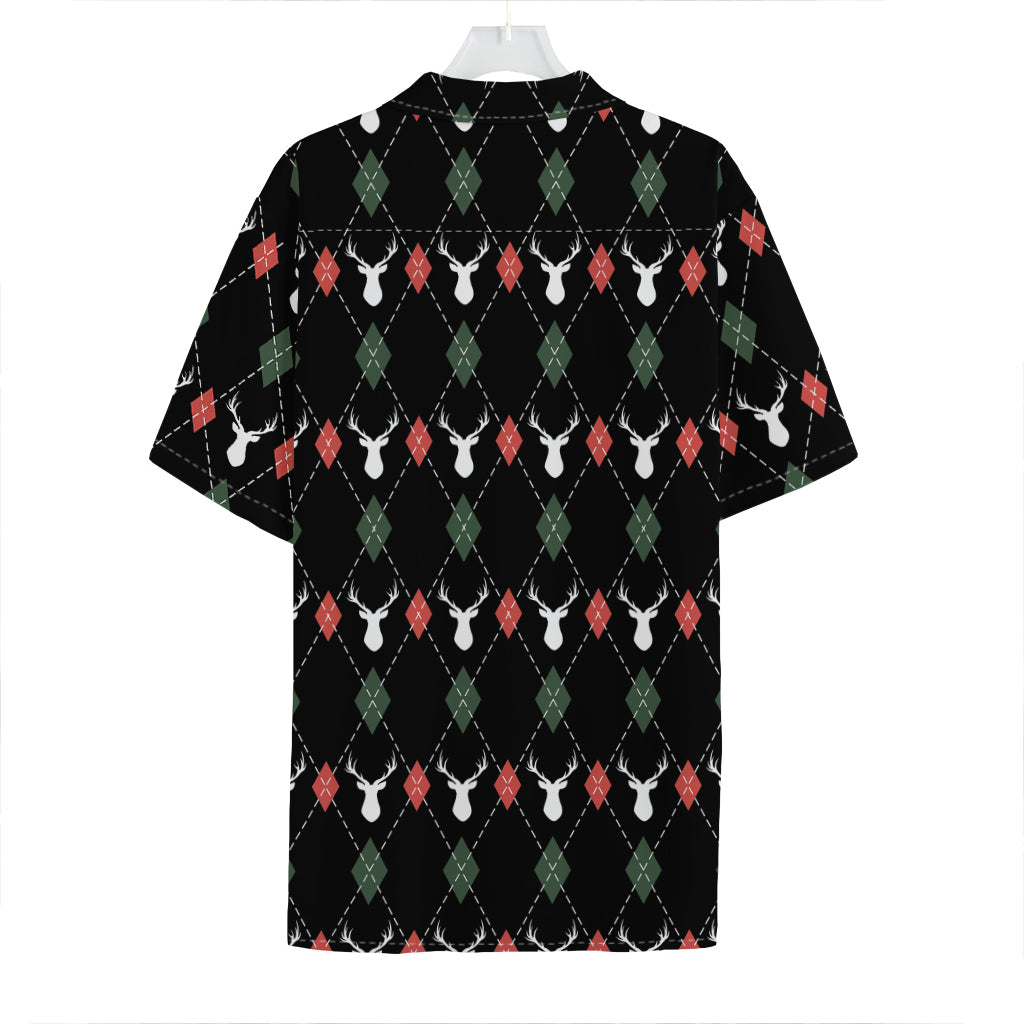 Christmas Deer Argyle Pattern Print Hawaiian Shirt