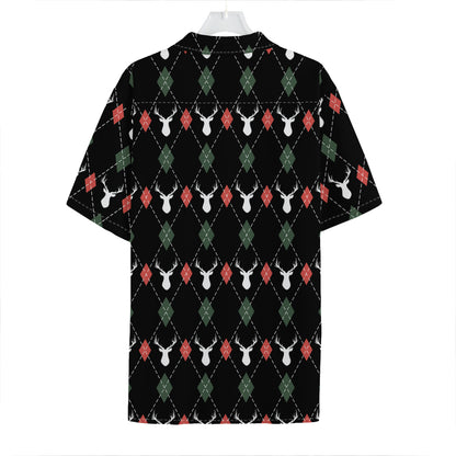 Christmas Deer Argyle Pattern Print Hawaiian Shirt