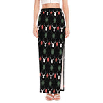 Christmas Deer Argyle Pattern Print High Slit Maxi Skirt