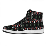 Christmas Deer Argyle Pattern Print High Top Leather Sneakers