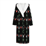 Christmas Deer Argyle Pattern Print Hooded Bathrobe