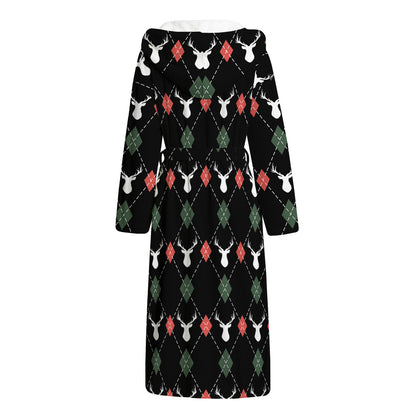 Christmas Deer Argyle Pattern Print Hooded Bathrobe