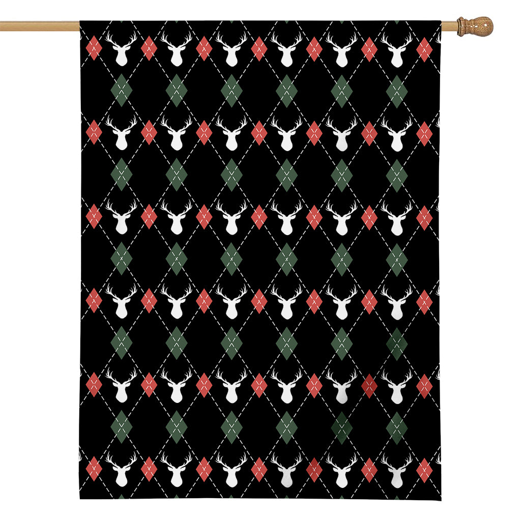 Christmas Deer Argyle Pattern Print House Flag