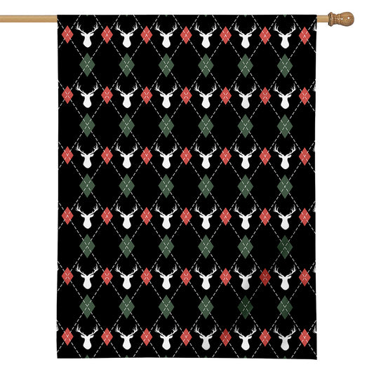 Christmas Deer Argyle Pattern Print House Flag