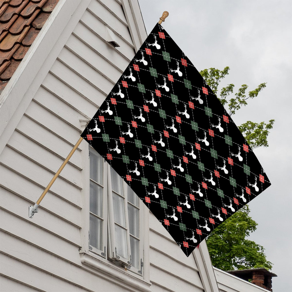 Christmas Deer Argyle Pattern Print House Flag