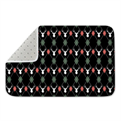 Christmas Deer Argyle Pattern Print Indoor Door Mat
