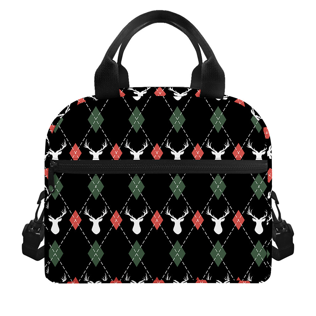 Christmas Deer Argyle Pattern Print Insulated Lunch Bag