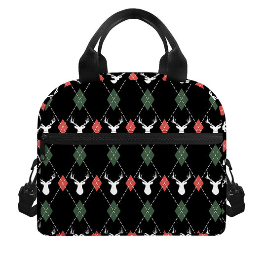 Christmas Deer Argyle Pattern Print Insulated Lunch Bag
