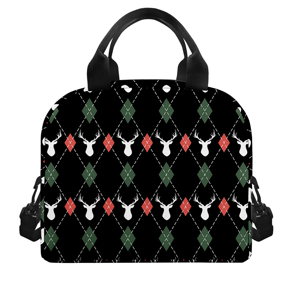 Christmas Deer Argyle Pattern Print Insulated Lunch Bag