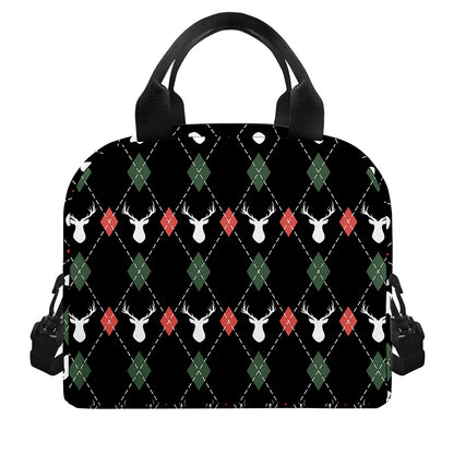 Christmas Deer Argyle Pattern Print Insulated Lunch Bag