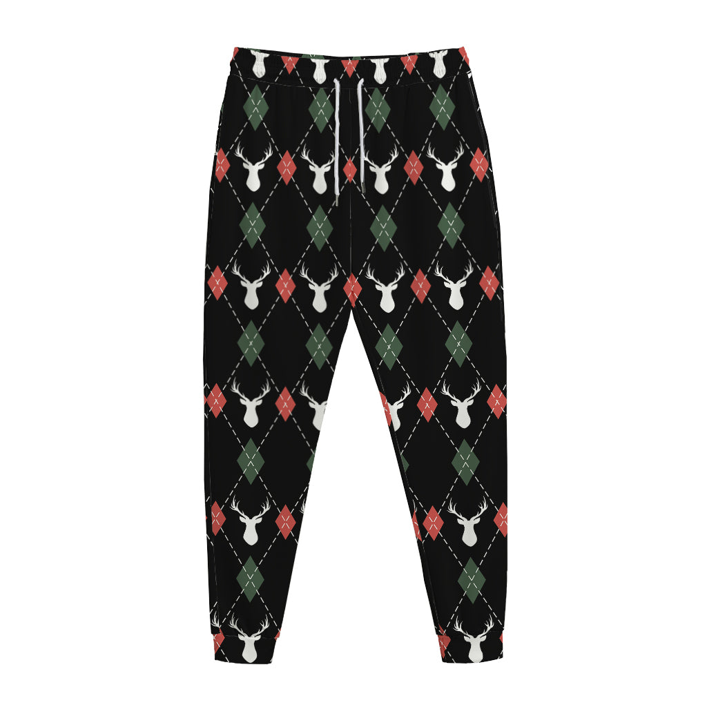 Christmas Deer Argyle Pattern Print Jogger Pants