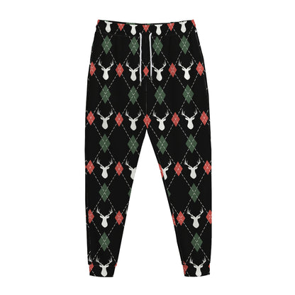 Christmas Deer Argyle Pattern Print Jogger Pants