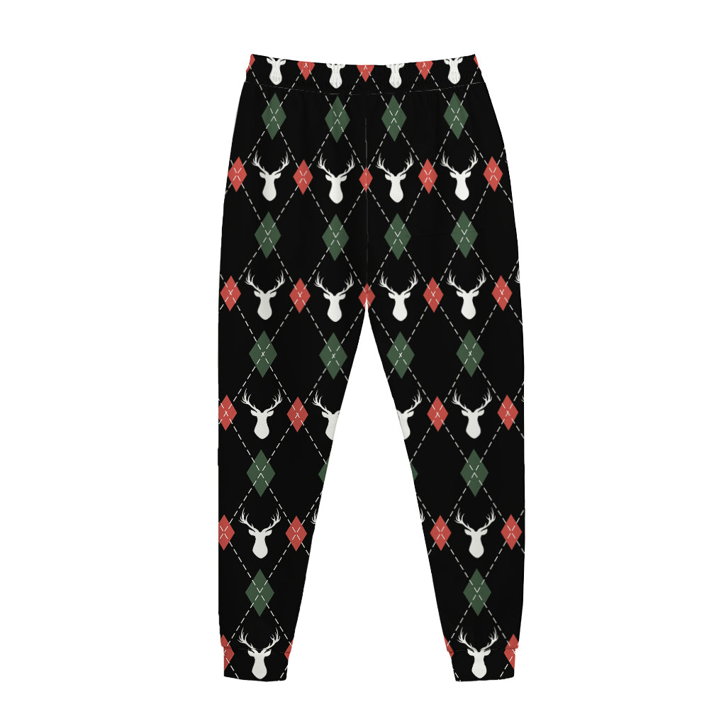 Christmas Deer Argyle Pattern Print Jogger Pants