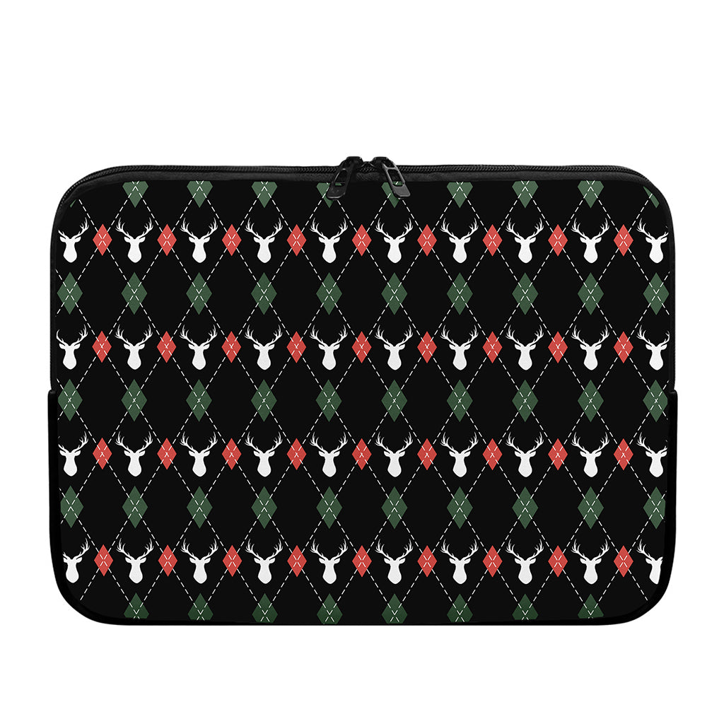 Christmas Deer Argyle Pattern Print Laptop Sleeve