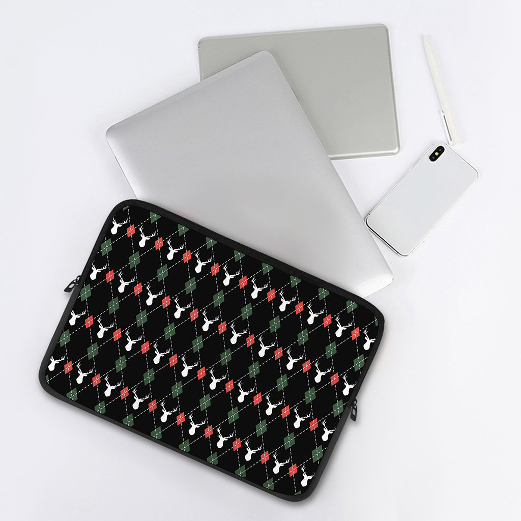Christmas Deer Argyle Pattern Print Laptop Sleeve